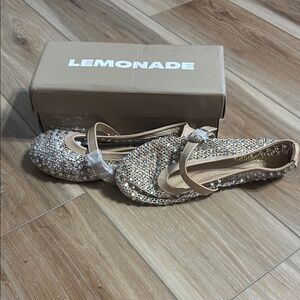 Tan and Silver Rhinestone Flats With Mesh
